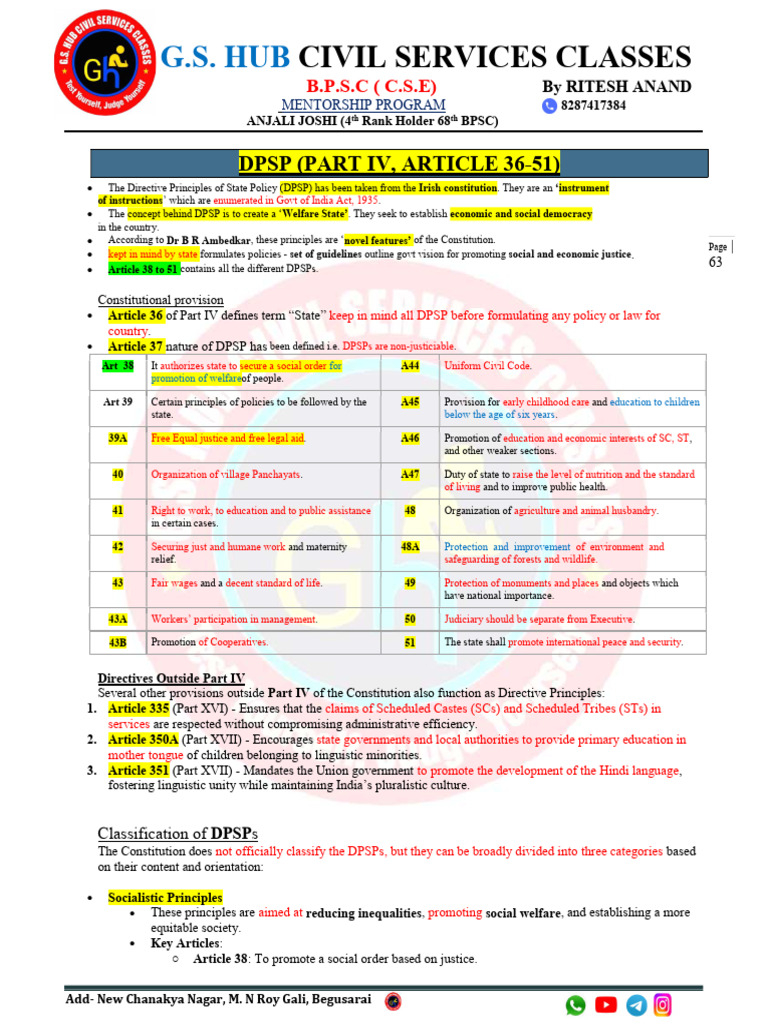 DPSP (Part IV, Article 36-51) | PDF | Political Science | Government