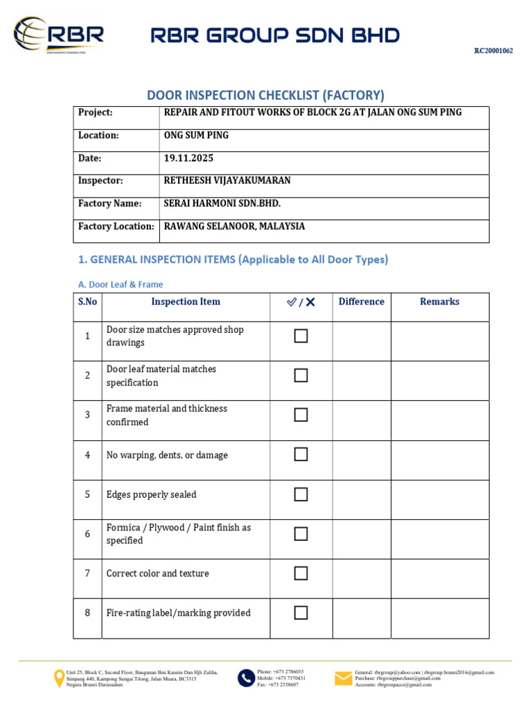 Door Inspection Checklist for Fire Safety | PDF | Door | Building ...