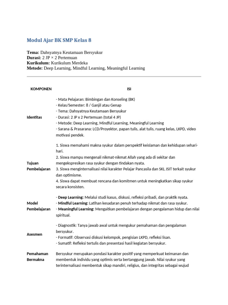 Modul Ajar BK SMP Kelas 8 | PDF