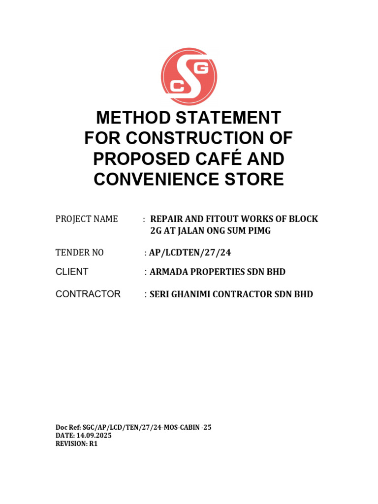 Method Statement for Café Construction | PDF | Road | Pipe (Fluid ...