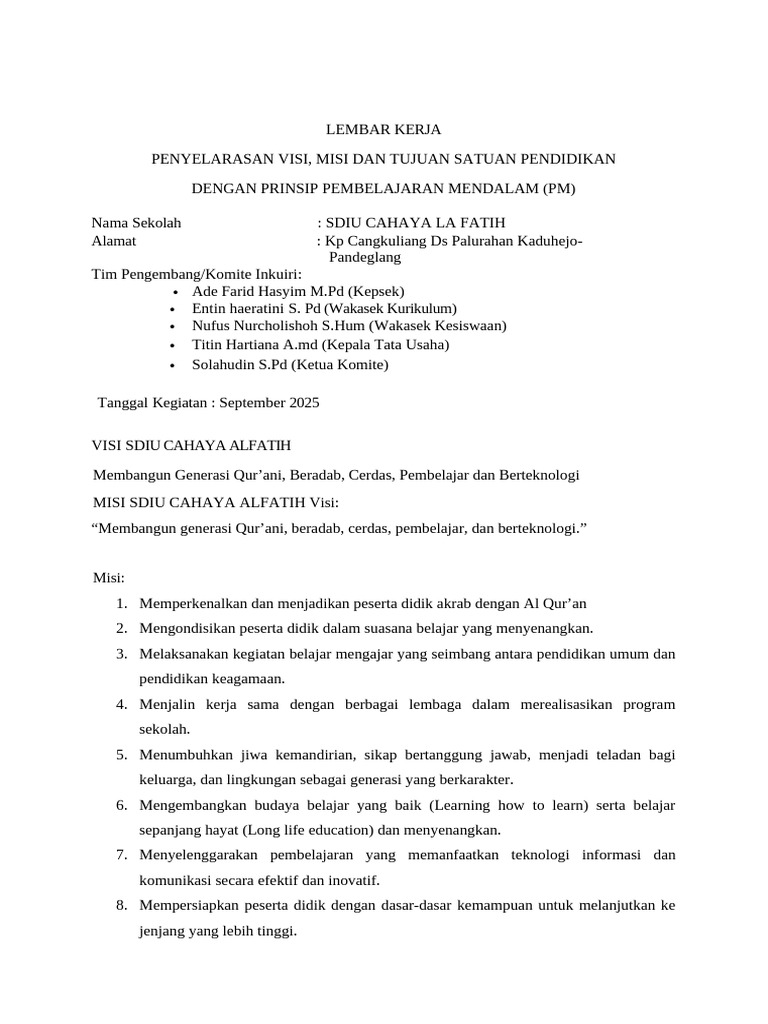 Visi, Misi, dan Tujuan Pendidikan SDIU | PDF