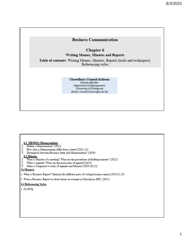 Business Memos, Minutes, and Reports Guide | PDF | Memorandum | Business