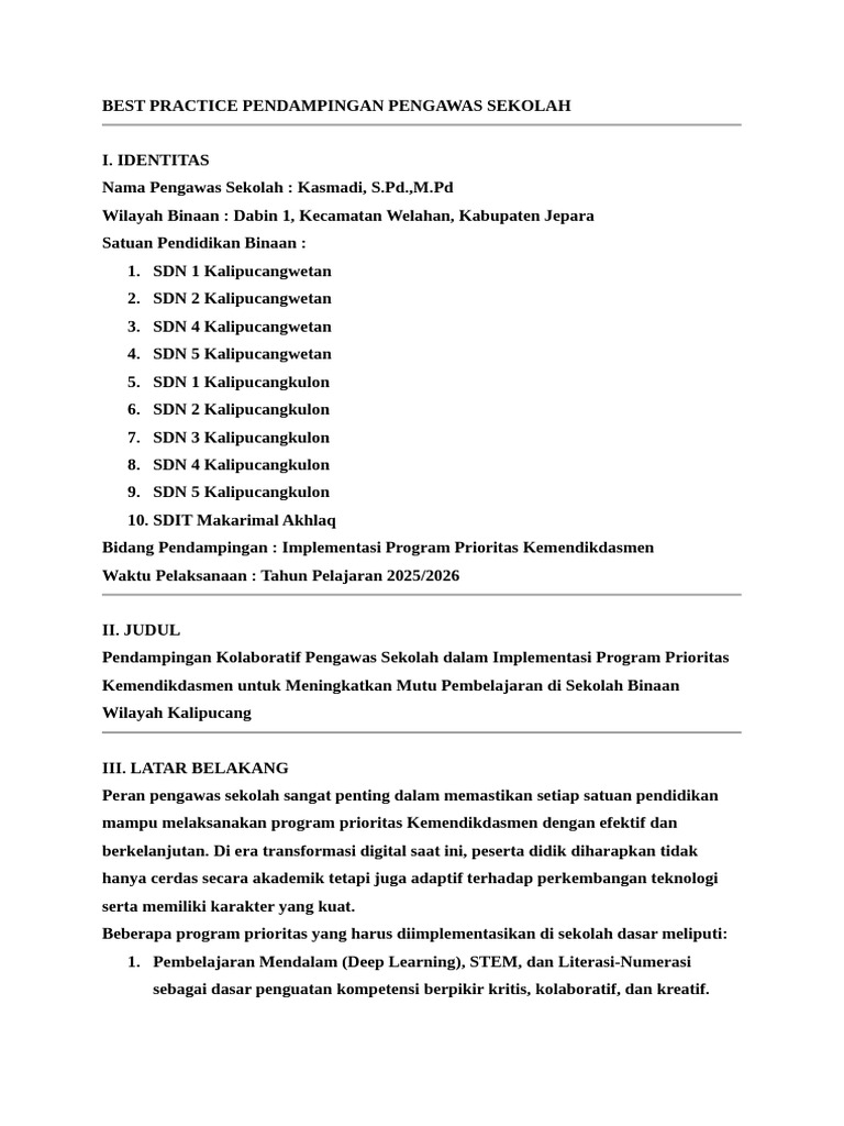 Pendampingan Sekolah untuk Program Kemendikdasmen | PDF