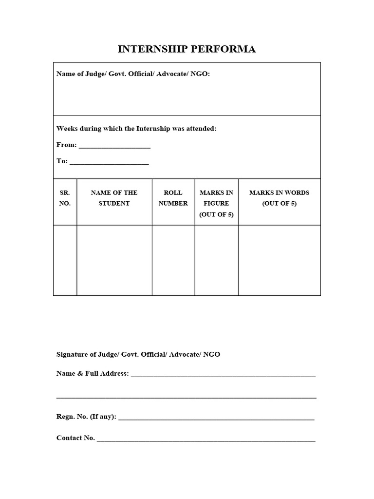 Internship Performa | PDF