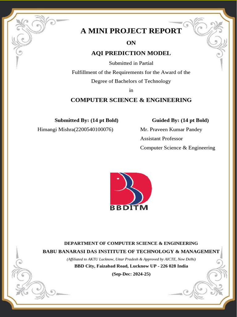AQI Prediction Model Mini Project Report | PDF | Machine Learning ...