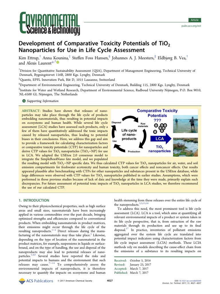 TiO2 Nanoparticle Toxicity in LCA | PDF | Life Cycle Assessment ...