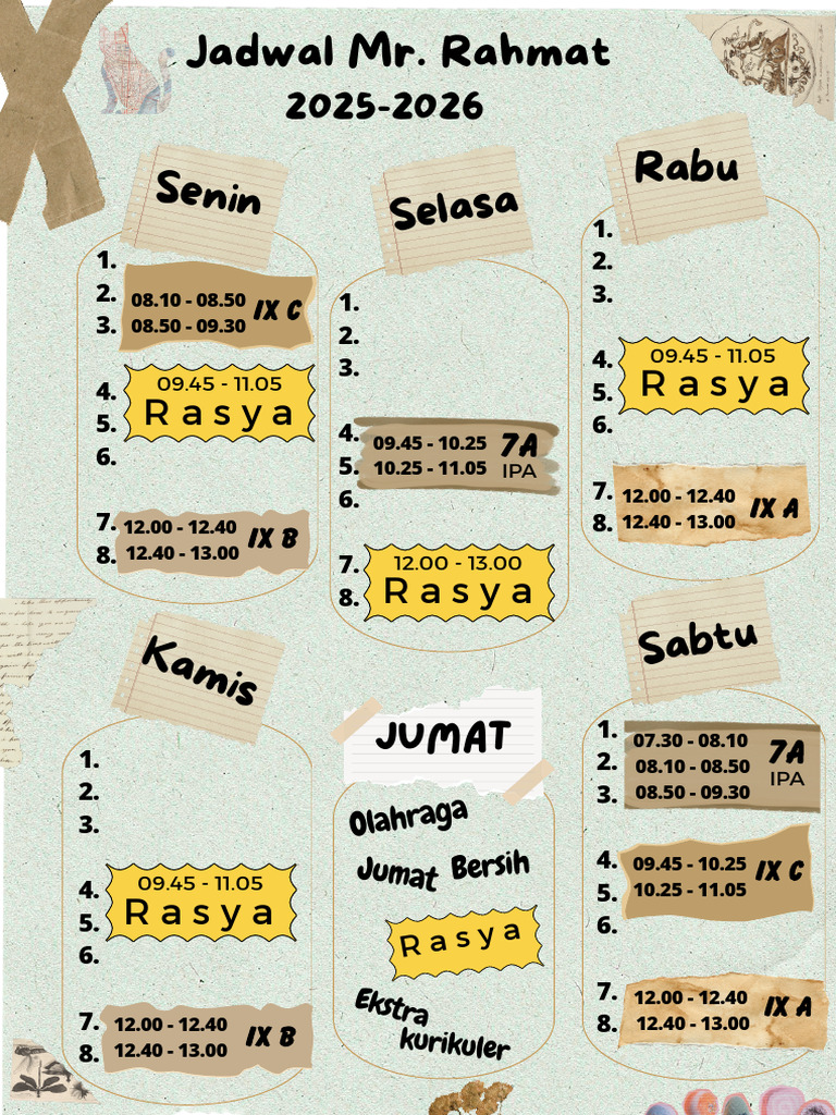 Jadwal Kelas Mr. Rahmat 2025-2026 | PDF