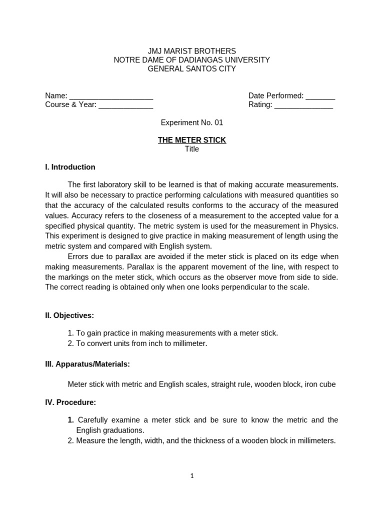 Meter Stick and Caliper Measurement Lab | PDF | Friction | Force