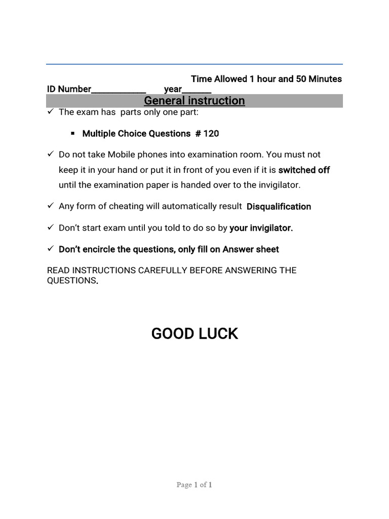 Exam Instructions and Multiple Choice Questions | PDF