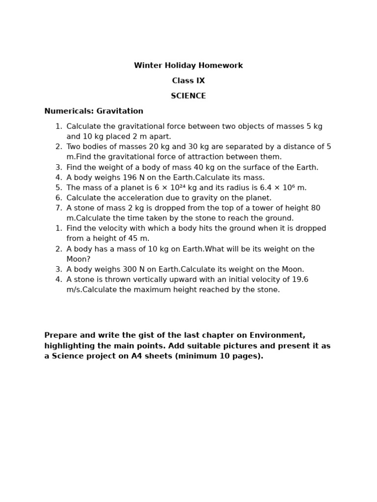 Class IX Science Holiday Homework Guide | PDF