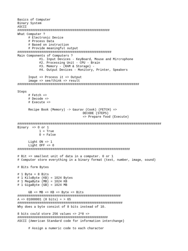 Computer Basics: Binary & ASCII Explained | PDF