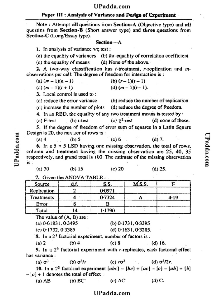 BSC Part 2 Statistics Analysis of Variance and Design of Experiment ...