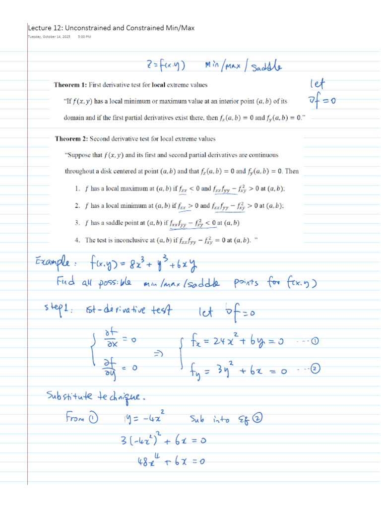 Lecture 12 Unconstrained and Constrained (MinMax) | PDF