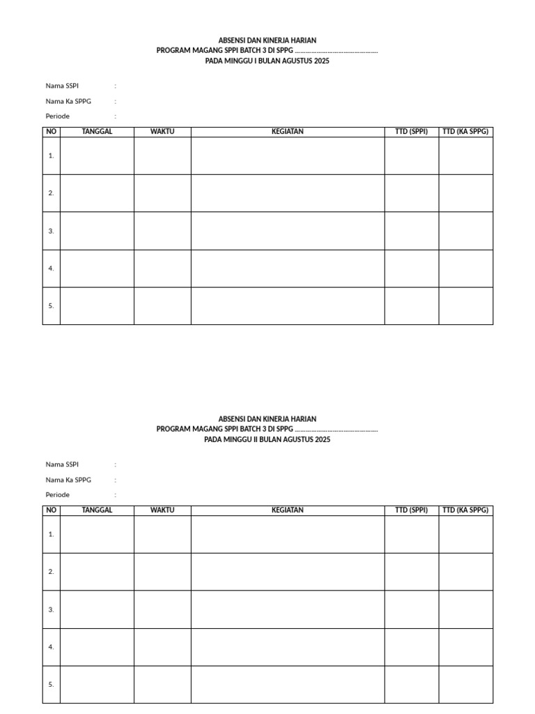 Laporan Absensi Magang SPPI Batch 3 | PDF