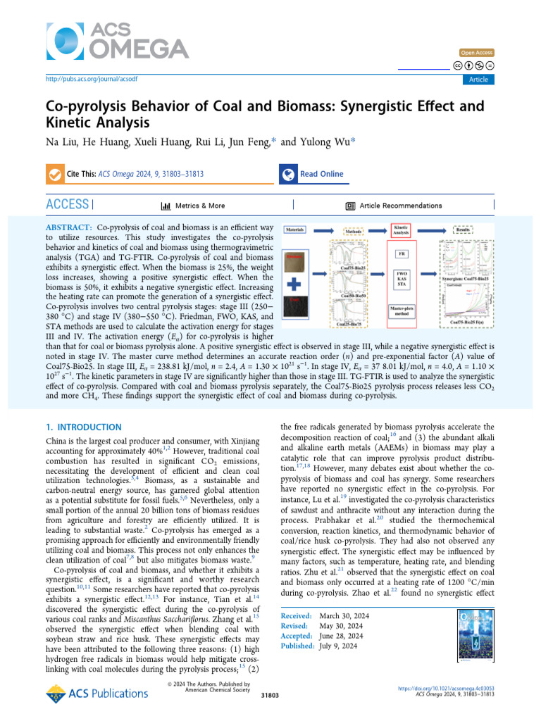Co Pyrolysis Behavior of Coal and Biomass Synergistic Effect and ...