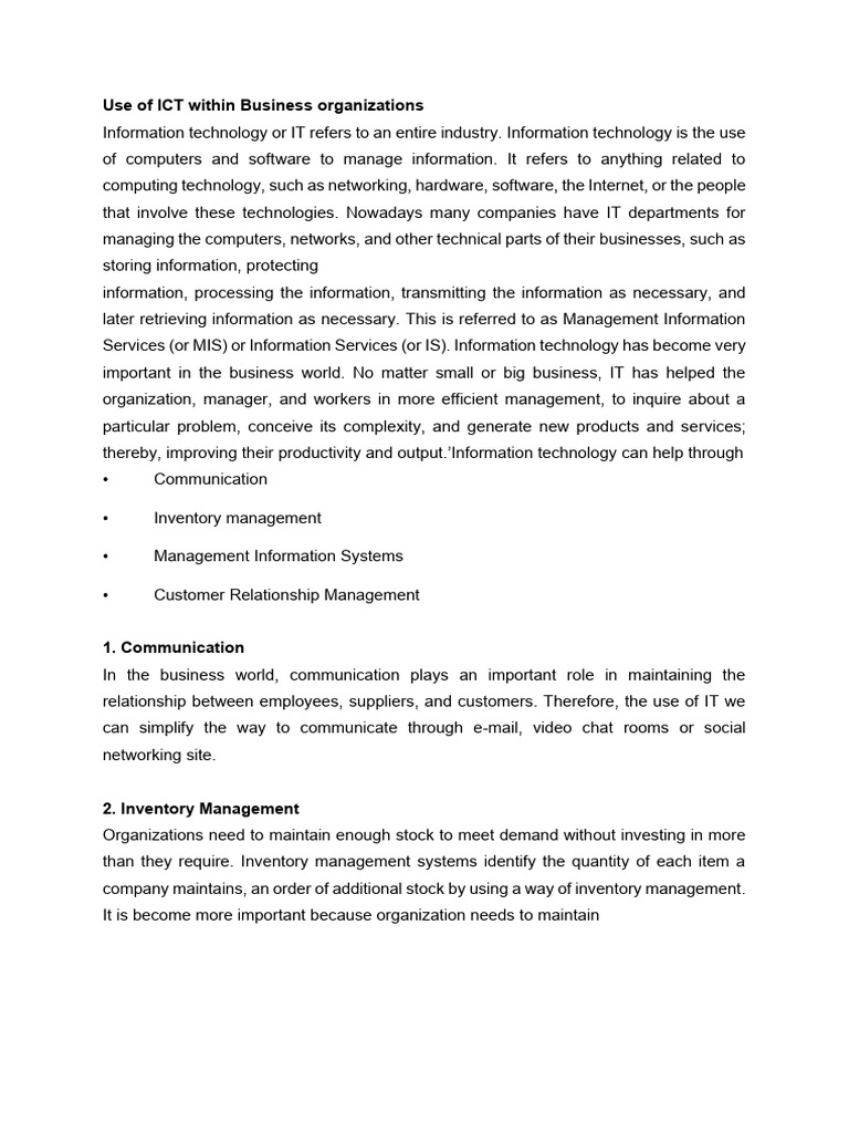 ICT Integration in Business Operations | PDF | Information Technology ...