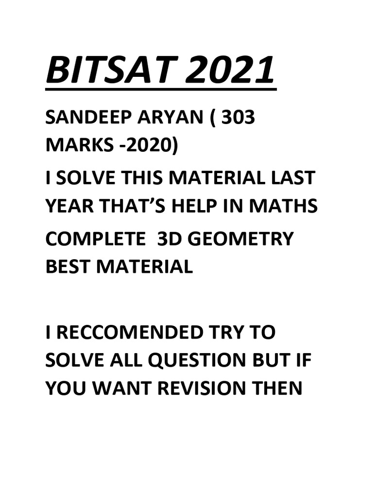 BITSAT 2021 Math Revision Guide | PDF