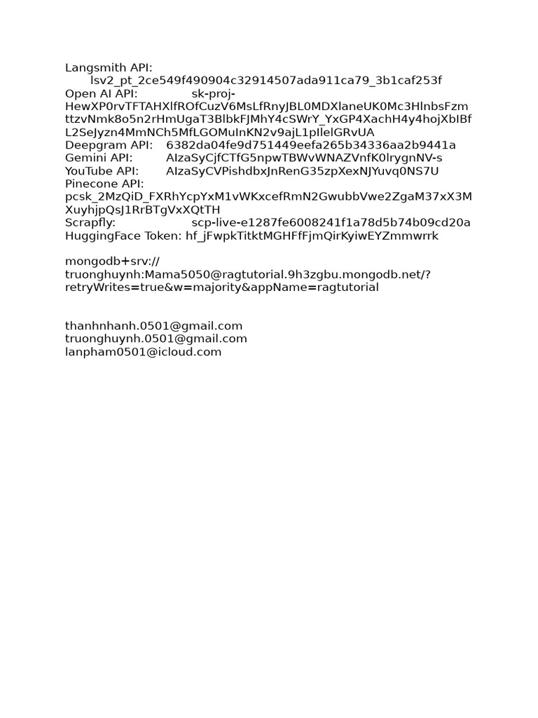 API Keys and Credentials List | PDF