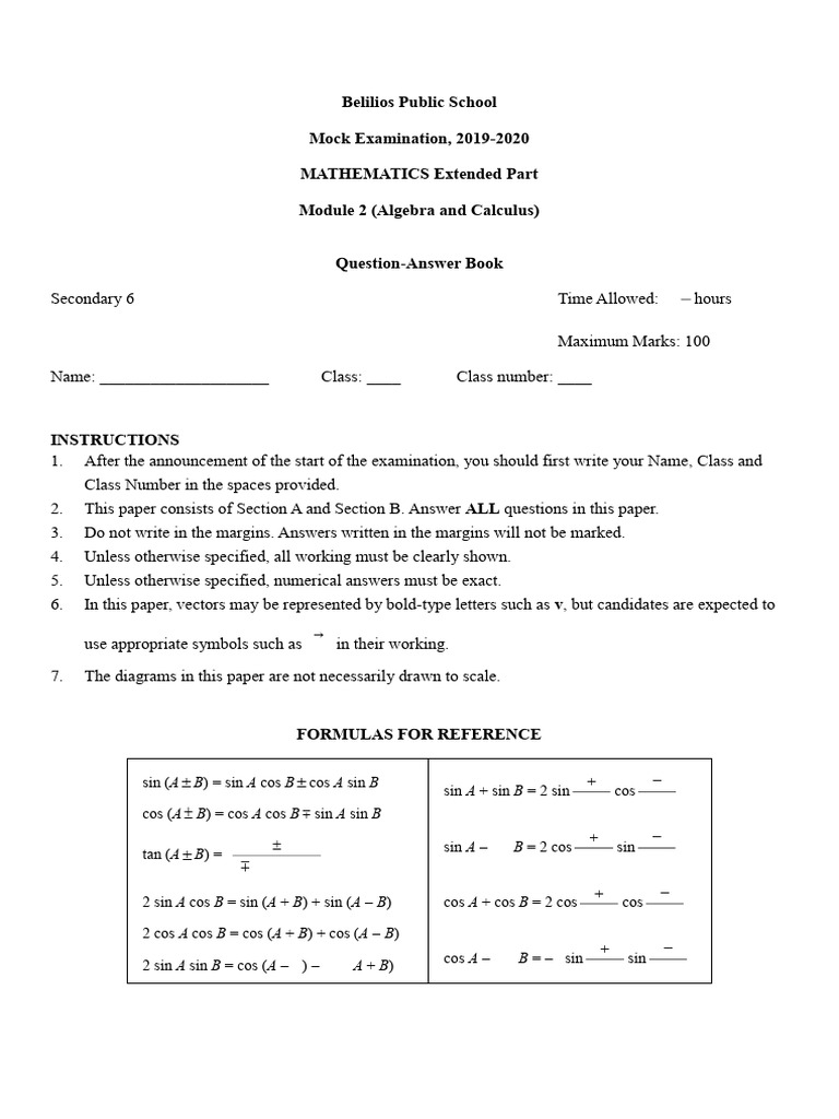 2019-2020 Mock Mathematics Exam M2 | PDF | Abstract Algebra ...