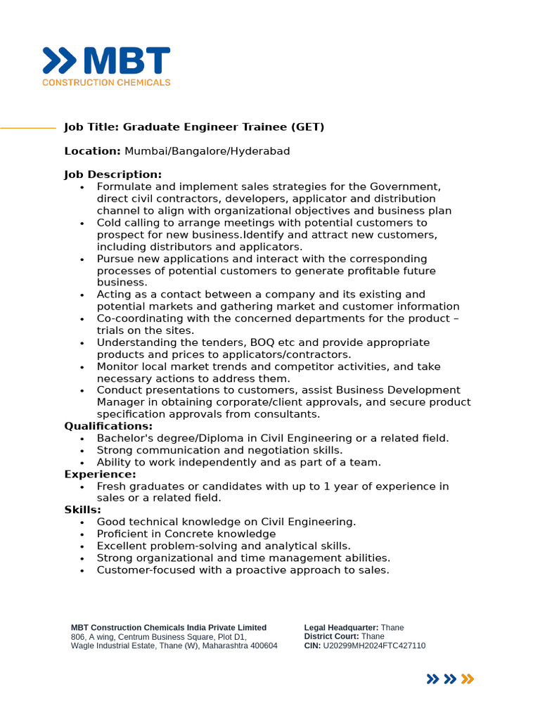 Graduate Engineer Trainee Job in India | PDF | Concrete | Sales