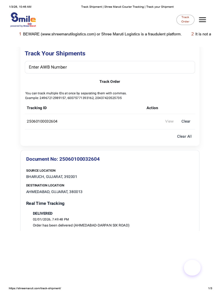Track Shipment _ Shree Maruti Courier Tracking _ Track Your Shipment | PDF