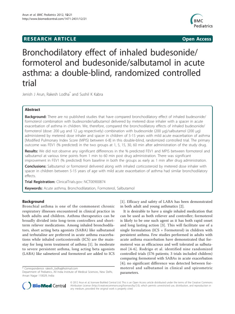Bronchodilatory Effect of Inhaled Budesonide/ Formoterol and Budesonide ...