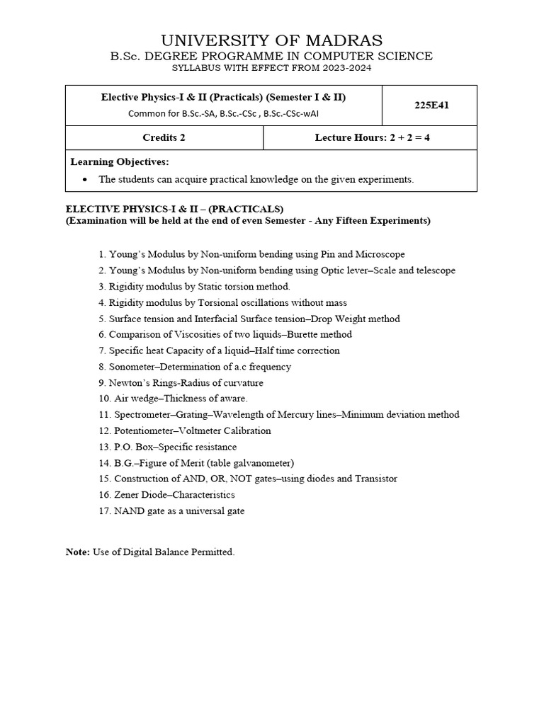 B.Sc. Computer Science Practical Syllabus | PDF