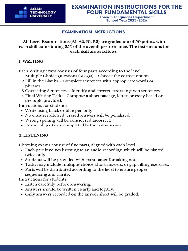 2025-2026 Language Exam Instructions | PDF | Multiple Choice ...