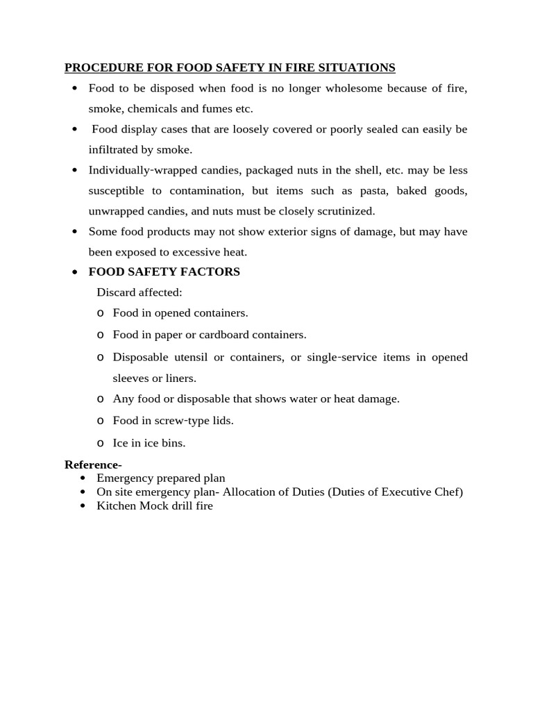 Food Safety Procedures Post-Fire | PDF
