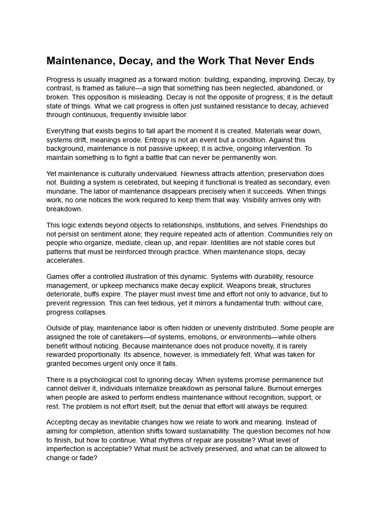 Maintenance, Decay, and The Work That Never Ends | PDF | Behavioural ...
