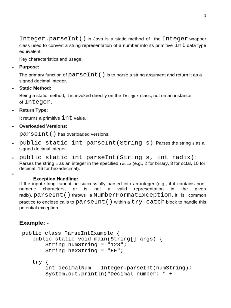 Java Integer.parseInt() Explained | PDF | Integer (Computer Science ...