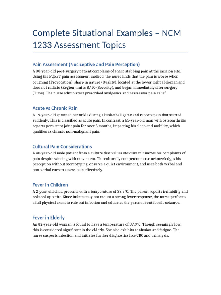 Pain and Fever Assessment Examples | PDF | Pain | Fever