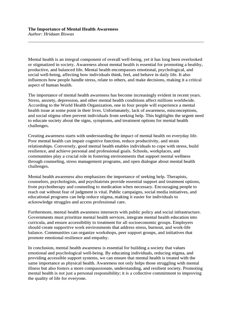 Importance of Mental Health Awareness | PDF | Mental Health | Psychotherapy
