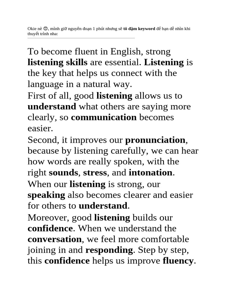 Importance of Listening in English Fluency | PDF