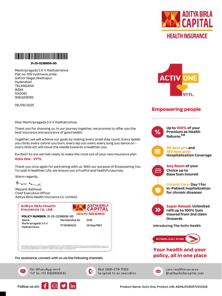 Activ One Health Insurance Policy Details | PDF | Insurance | Deductible