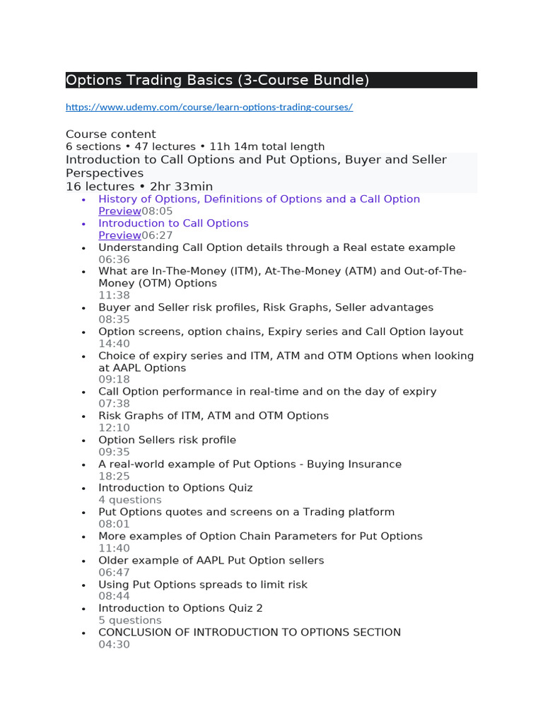 Options Trading Fundamentals Course Bundle | PDF | Option (Finance ...