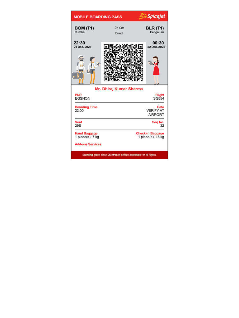Flight SG554 Itinerary: BOM to BLR | PDF