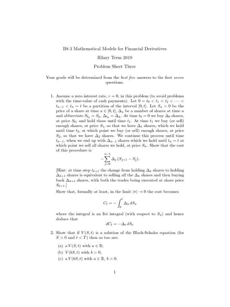 Financial Derivatives Mathematical Models | PDF | Black–Scholes Model ...