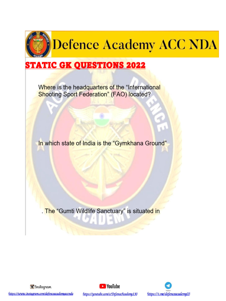 Static GK Questions 2022 Guide | PDF