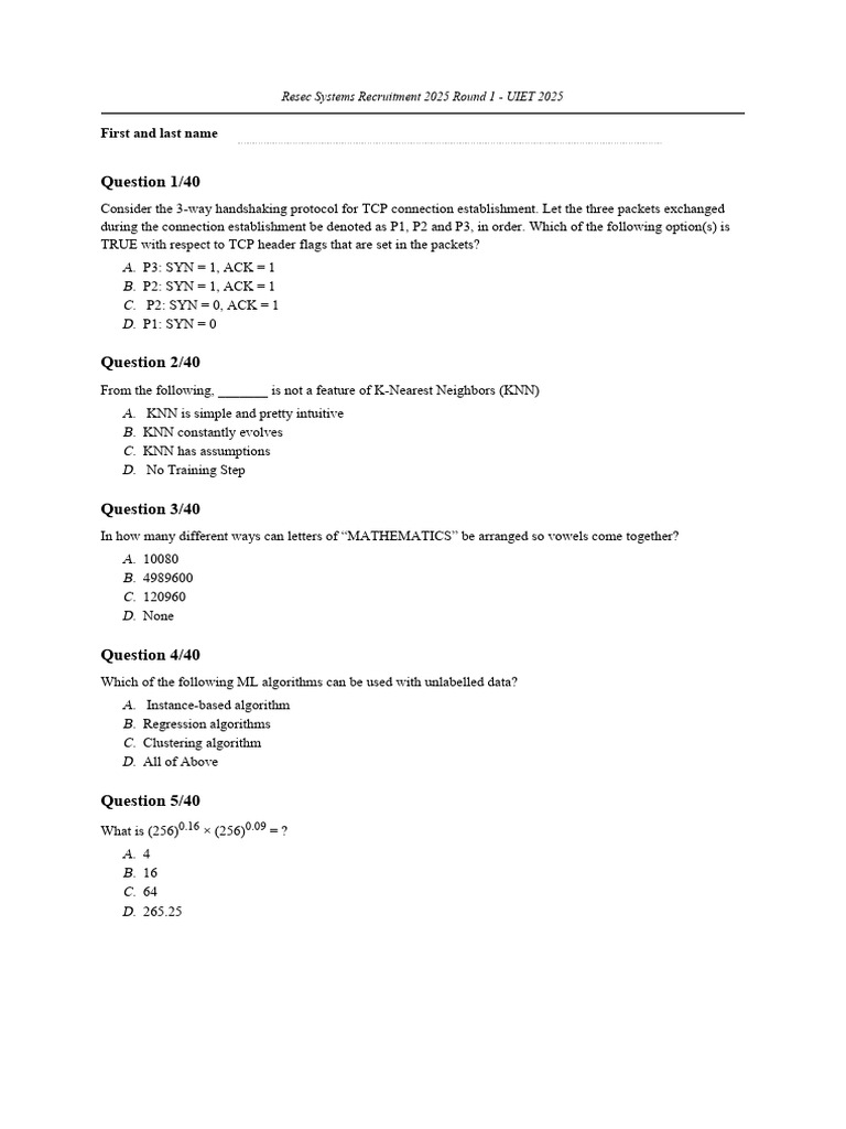 Resec Systems Recruitment 2025 Exam Questions | PDF | Transmission ...