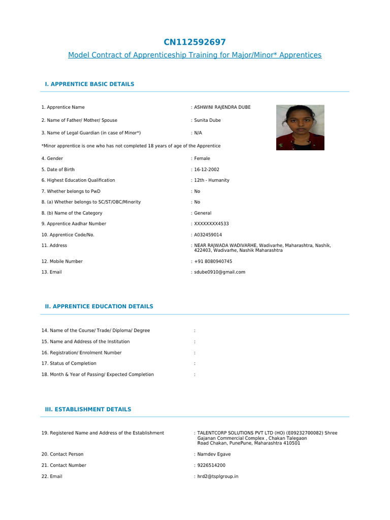 Apprenticeship Training Contract CN112592697 | PDF | Apprenticeship ...