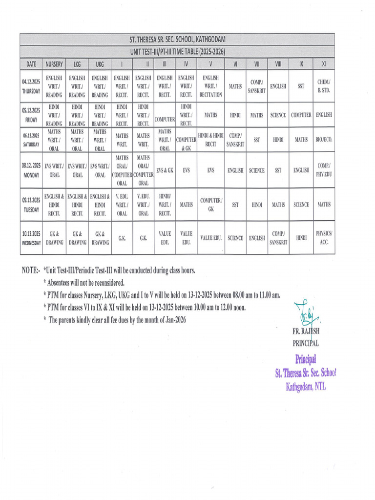 UT-III Exam Time Table | PDF