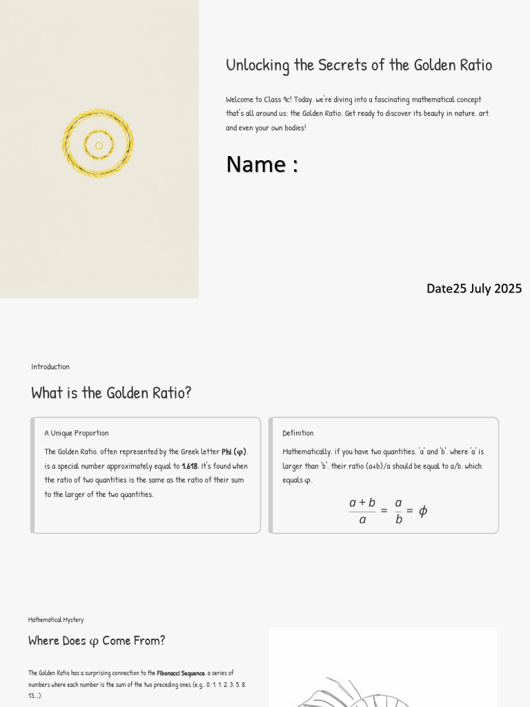 Exploring the Golden Ratio in Nature | PDF | Ratio | Mathematics