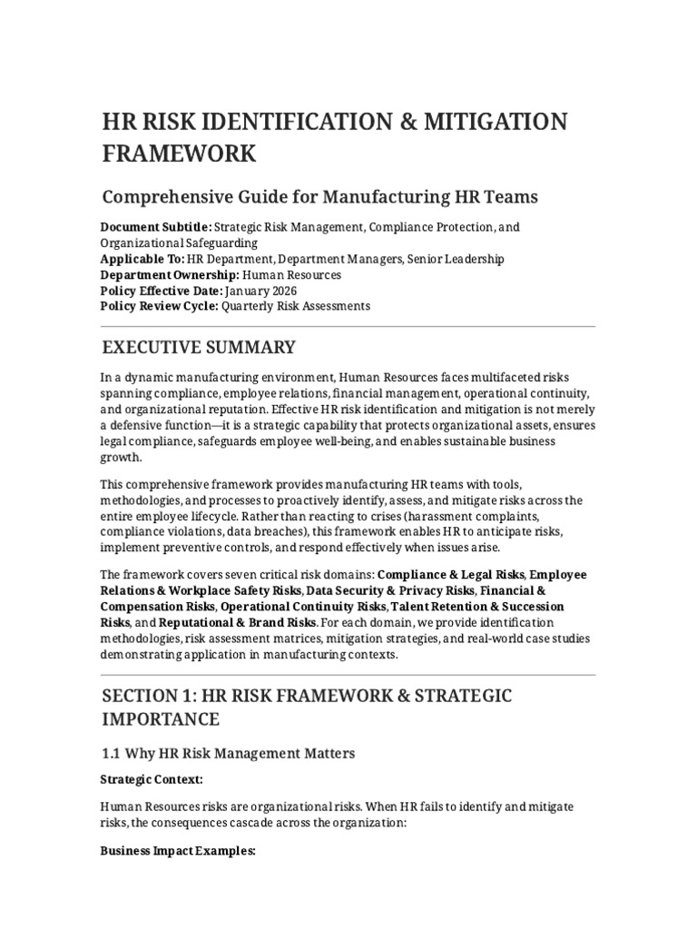 HR Risk Management Framework for Manufacturing | PDF | Risk | Risk ...