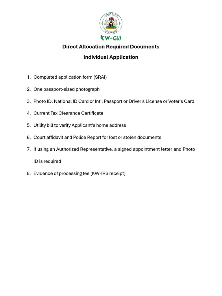 Direct Allocation Application Requirements | PDF