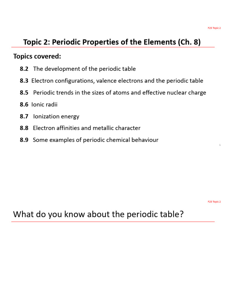 Topic 2 Lecture Notes - Periodic Properties of The Elements - TABLET ...