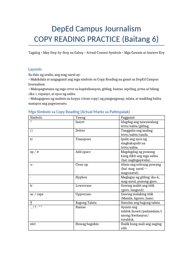 DepEd CopyReading Practice Grade6 TAGALOG | PDF