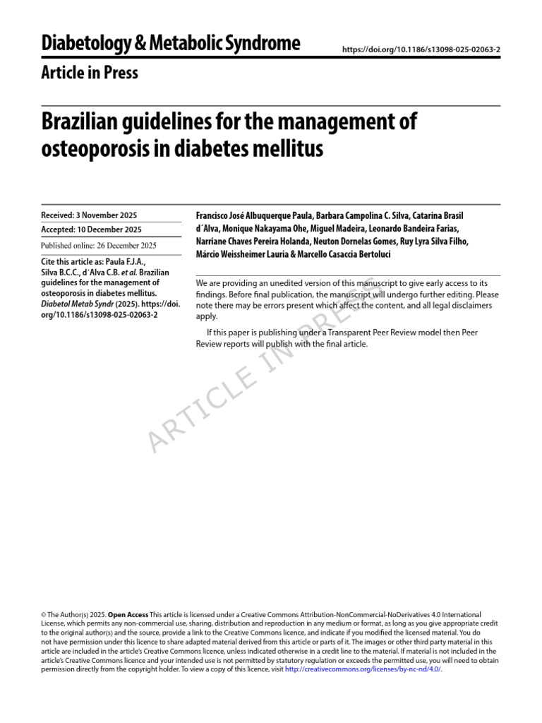 Osteoporosis Management in Diabetes | PDF | Bone | Osteoporosis