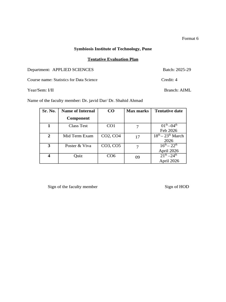 Evaluation Plan for Statistics Course | PDF