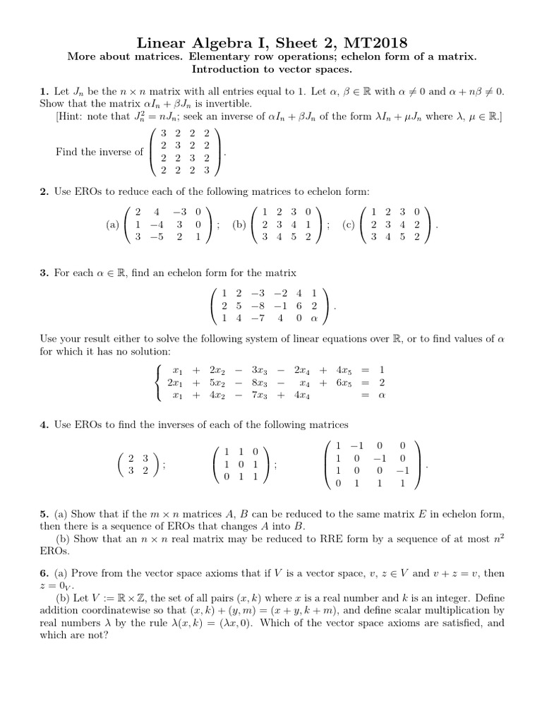 Linear Algebra I: Matrices & Vector Spaces | PDF | Matrix (Mathematics ...
